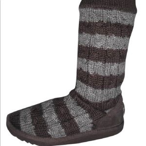 NEW UGG Brown Striped Cable Knit Sweater Boots